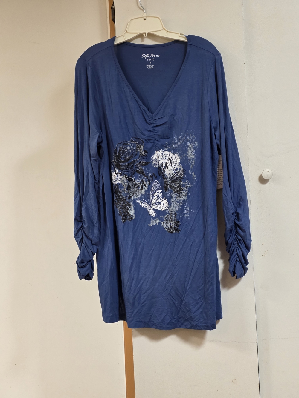 Blue V-Neck Butterfly & Floral Tunic